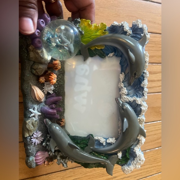 vintage dolphin picture 3D frame Water globe Ceramic Starfish Ocean Seashell - Picture 4 of 8